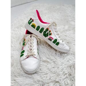 Lolkina White Embroidered Cactus Sneakers Womens 8-8.5 Boho Western